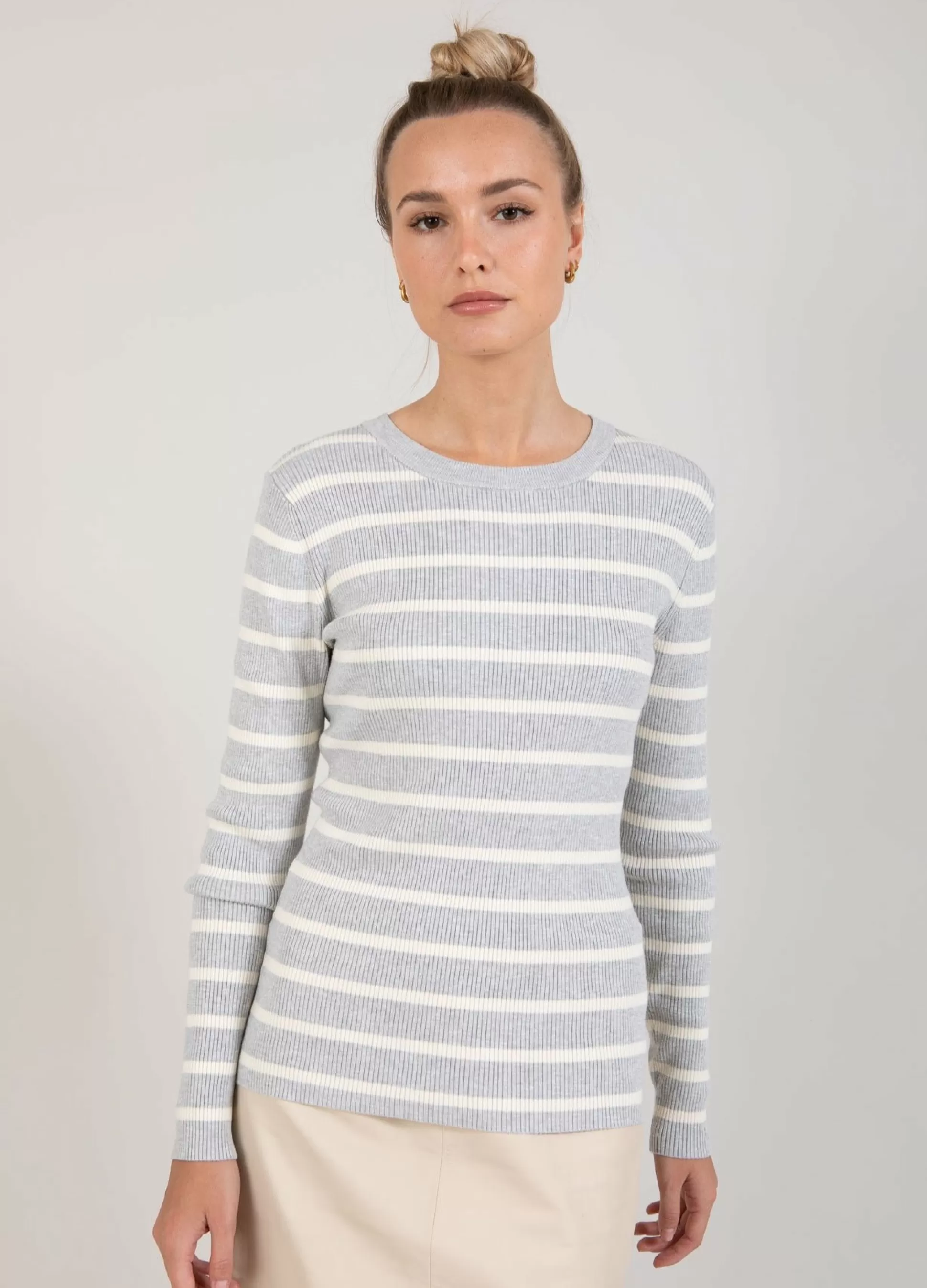 Coster Copenhagen Cc Heart Elena Knit Blouse Grey Melange/Off White Stripes New