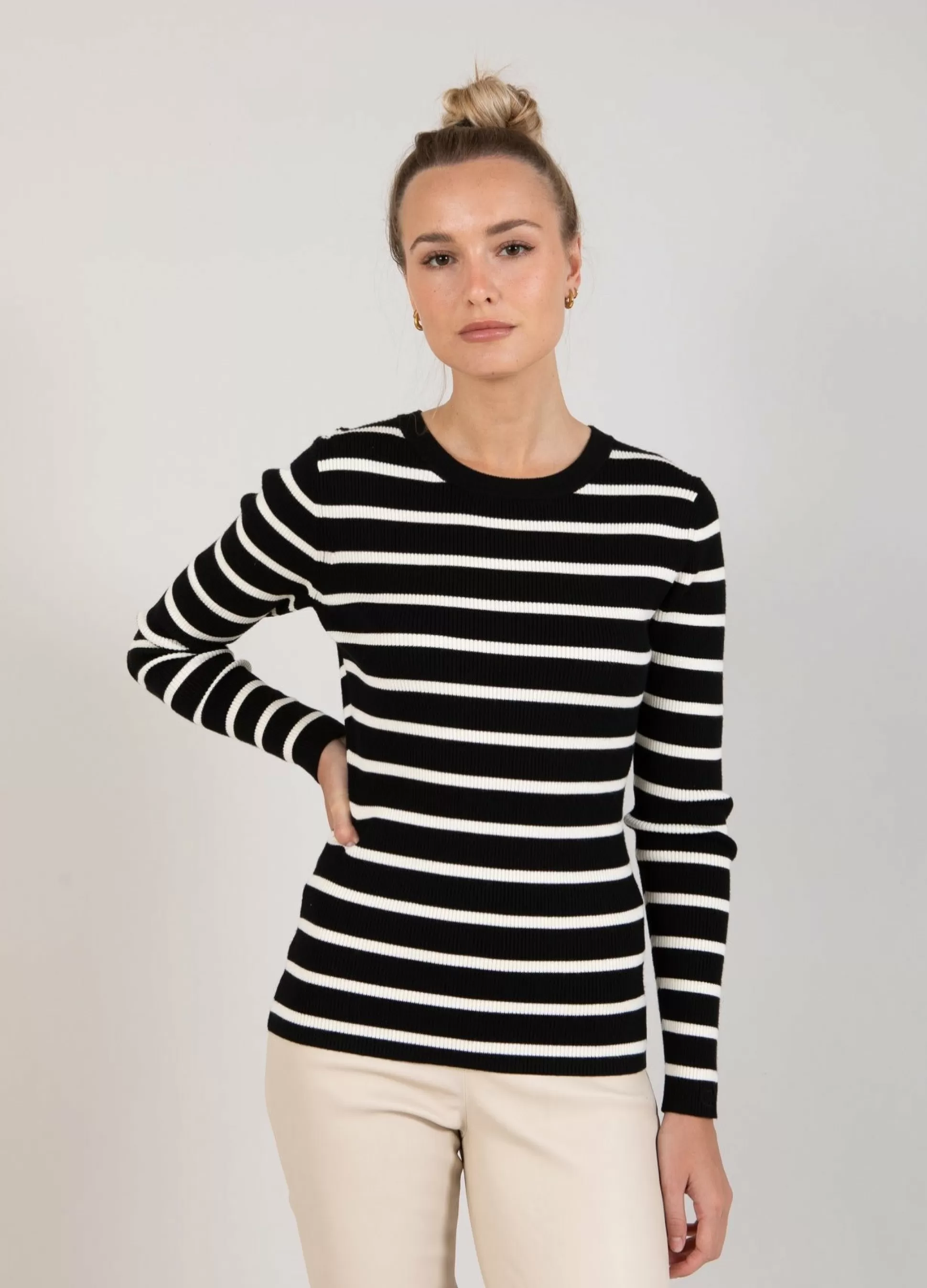 Coster Copenhagen Cc Heart Elena Knit Blouse Black/Creme Stripes Clearance