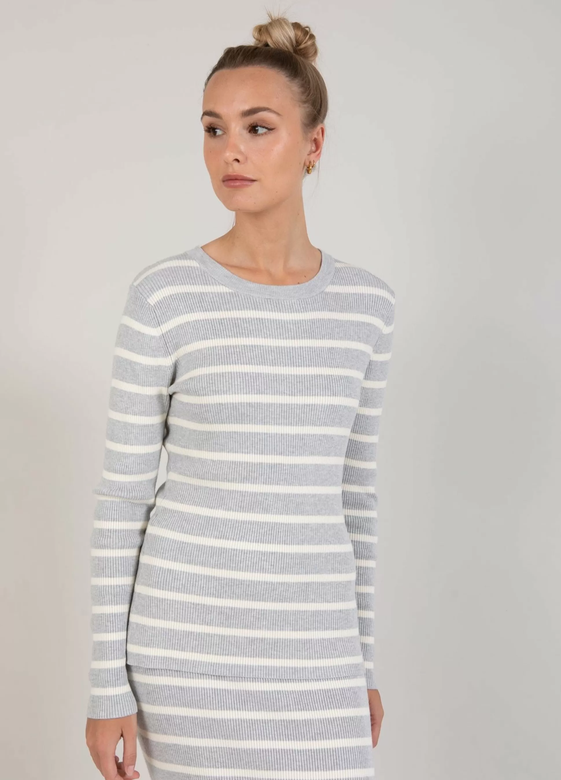 Coster Copenhagen Cc Heart Elena Knit Blouse Grey Melange/Off White Stripes New