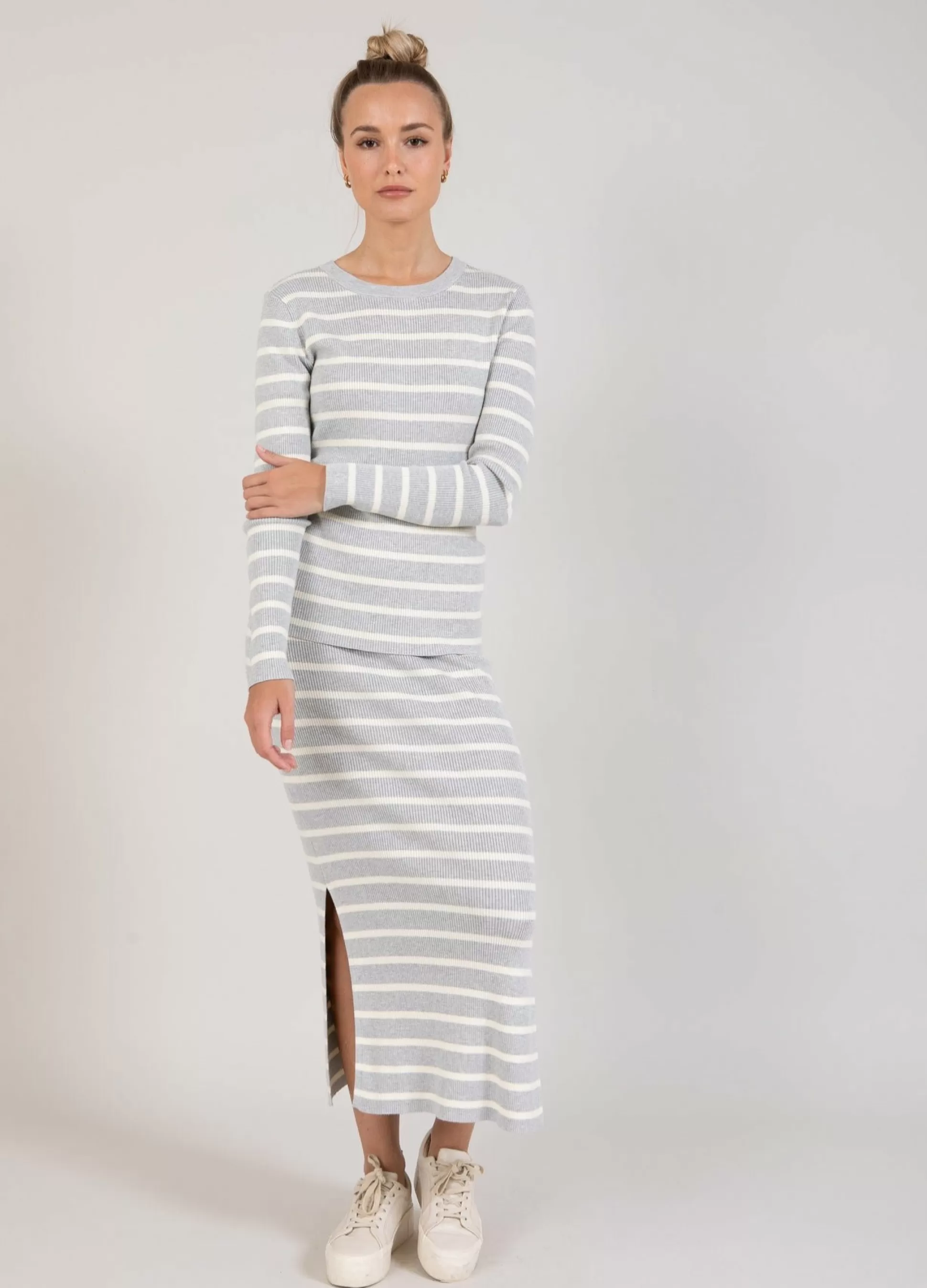 Coster Copenhagen Cc Heart Elena Knit Skirt Grey Melange/Off White Stripes Best Sale