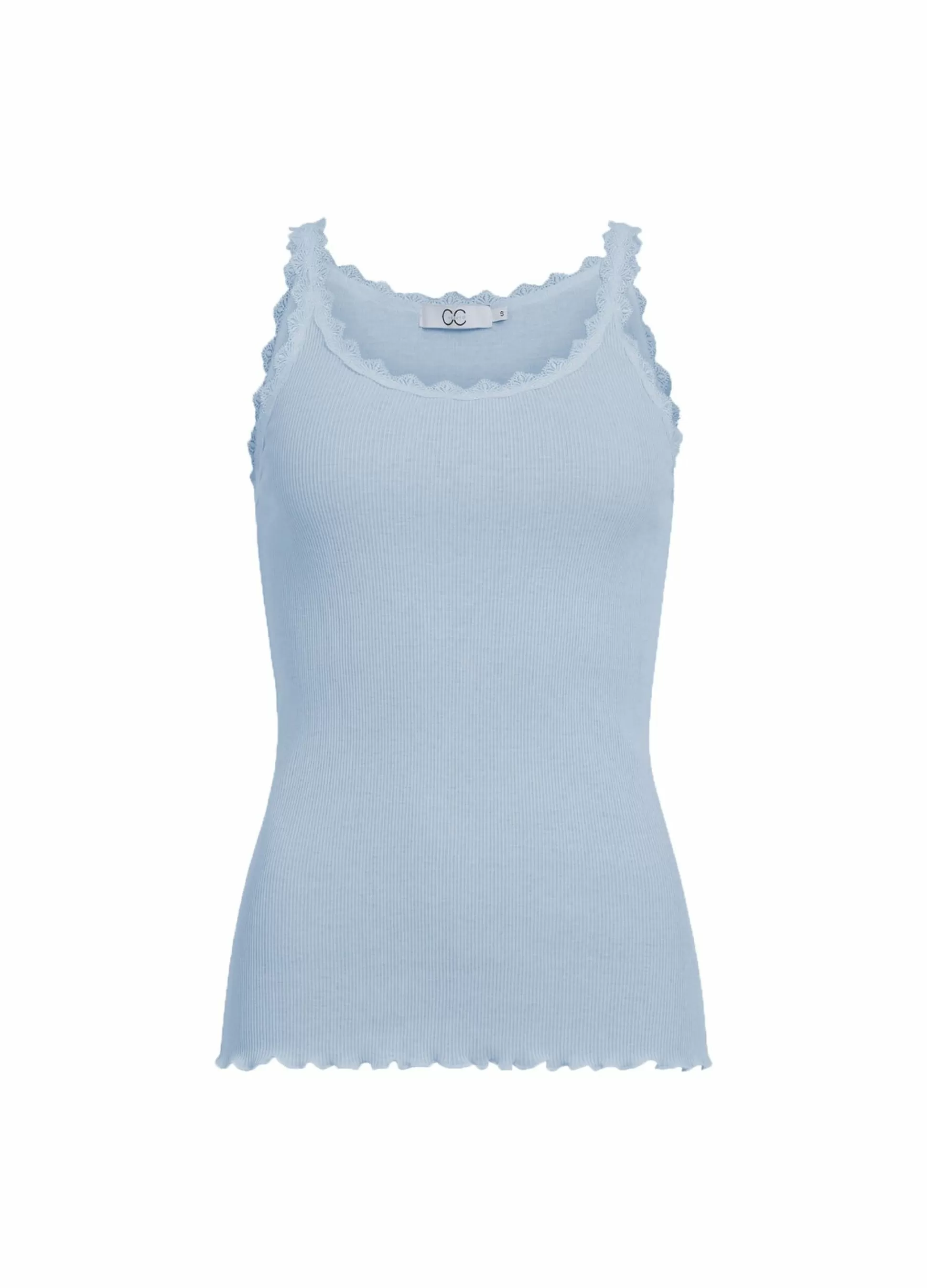 Coster Copenhagen Cc Heart Silk Camisole With Lace Sky Blue Hot