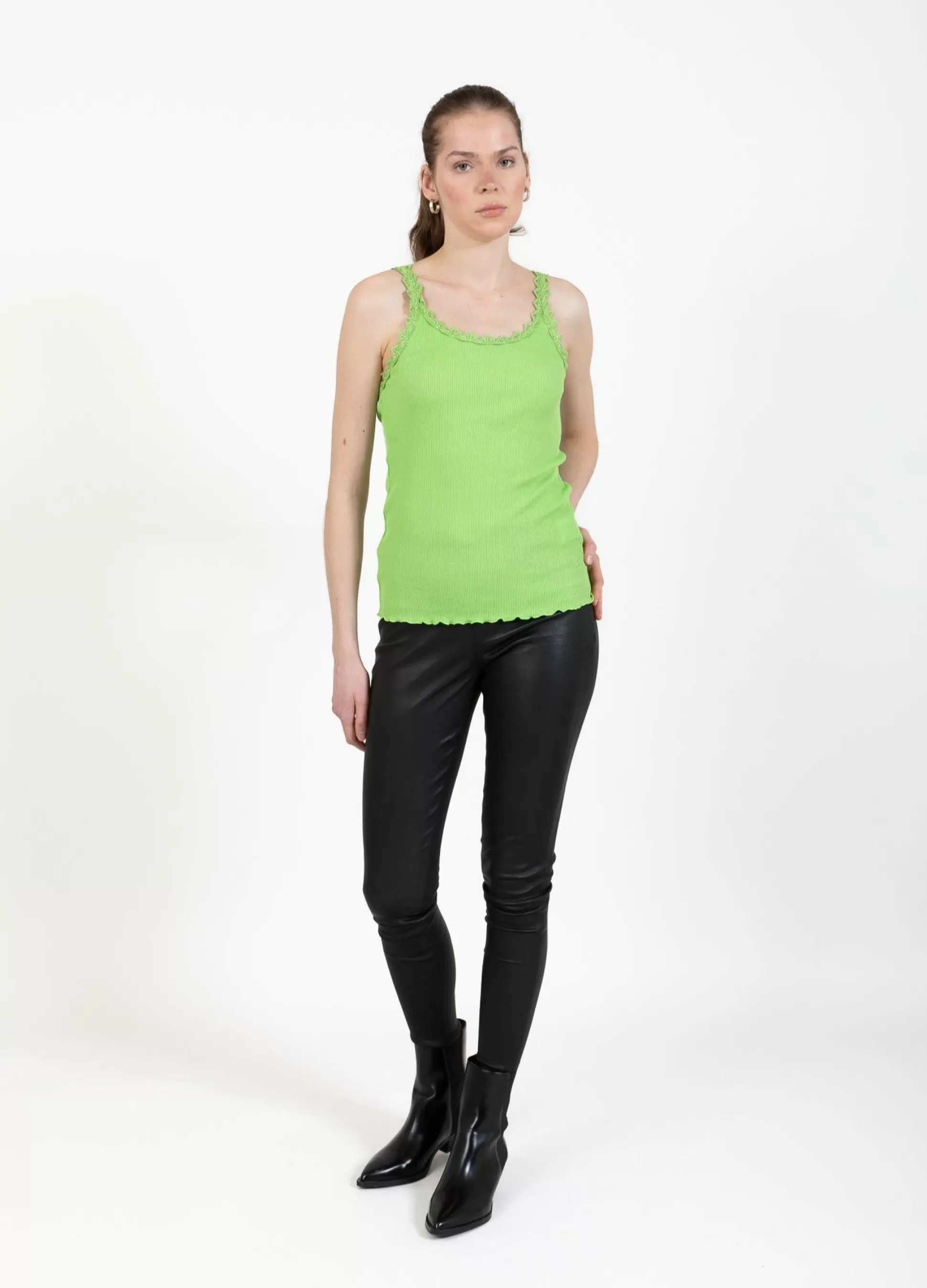 Coster Copenhagen Cc Heart Silk Camisole With Lace Flashy Green Fashion