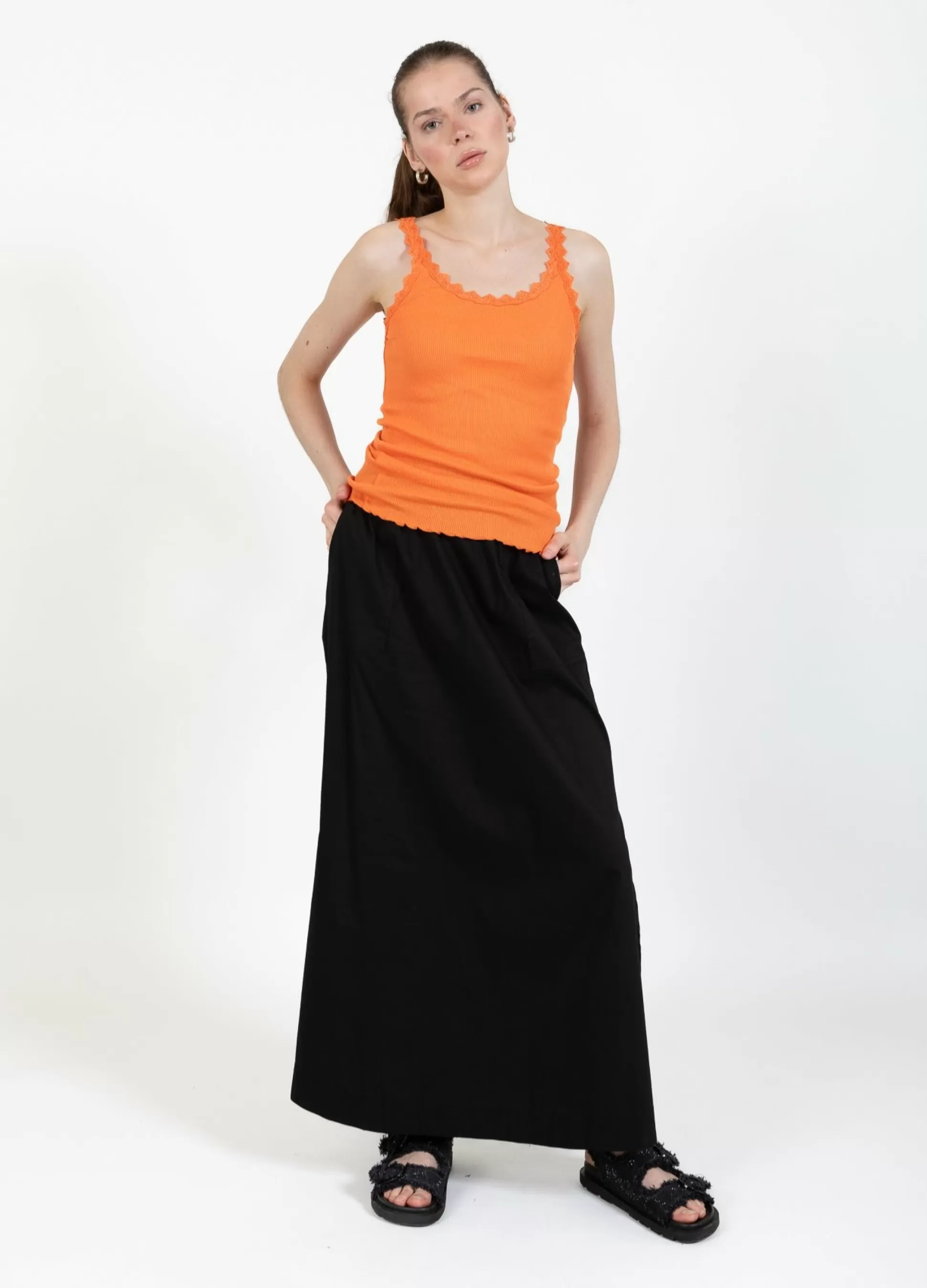 Coster Copenhagen Cc Heart Silk Camisole With Lace Orange -701 Fashion