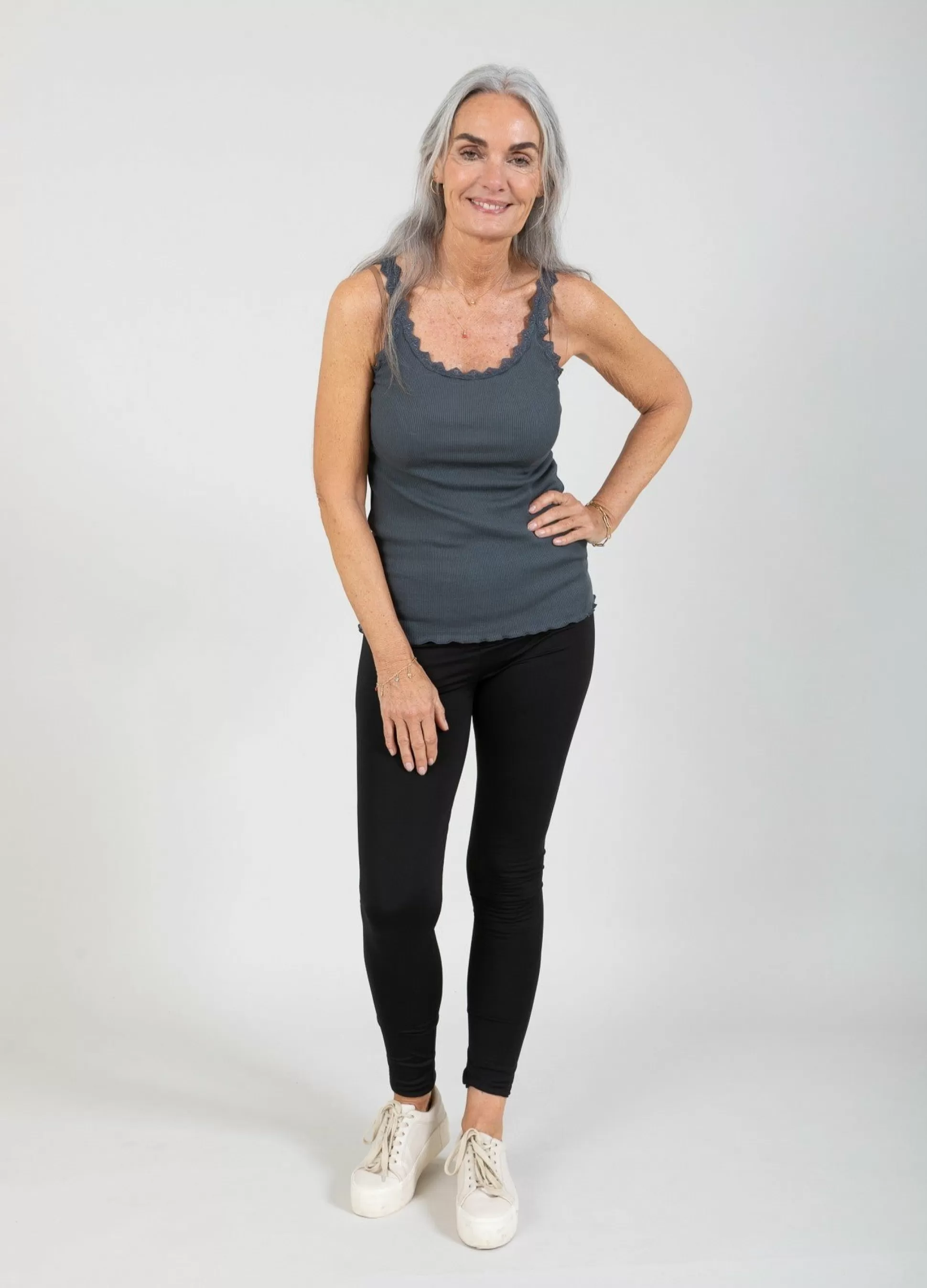 Coster Copenhagen Cc Heart Silk Camisole With Lace Dark Stone Grey Clearance