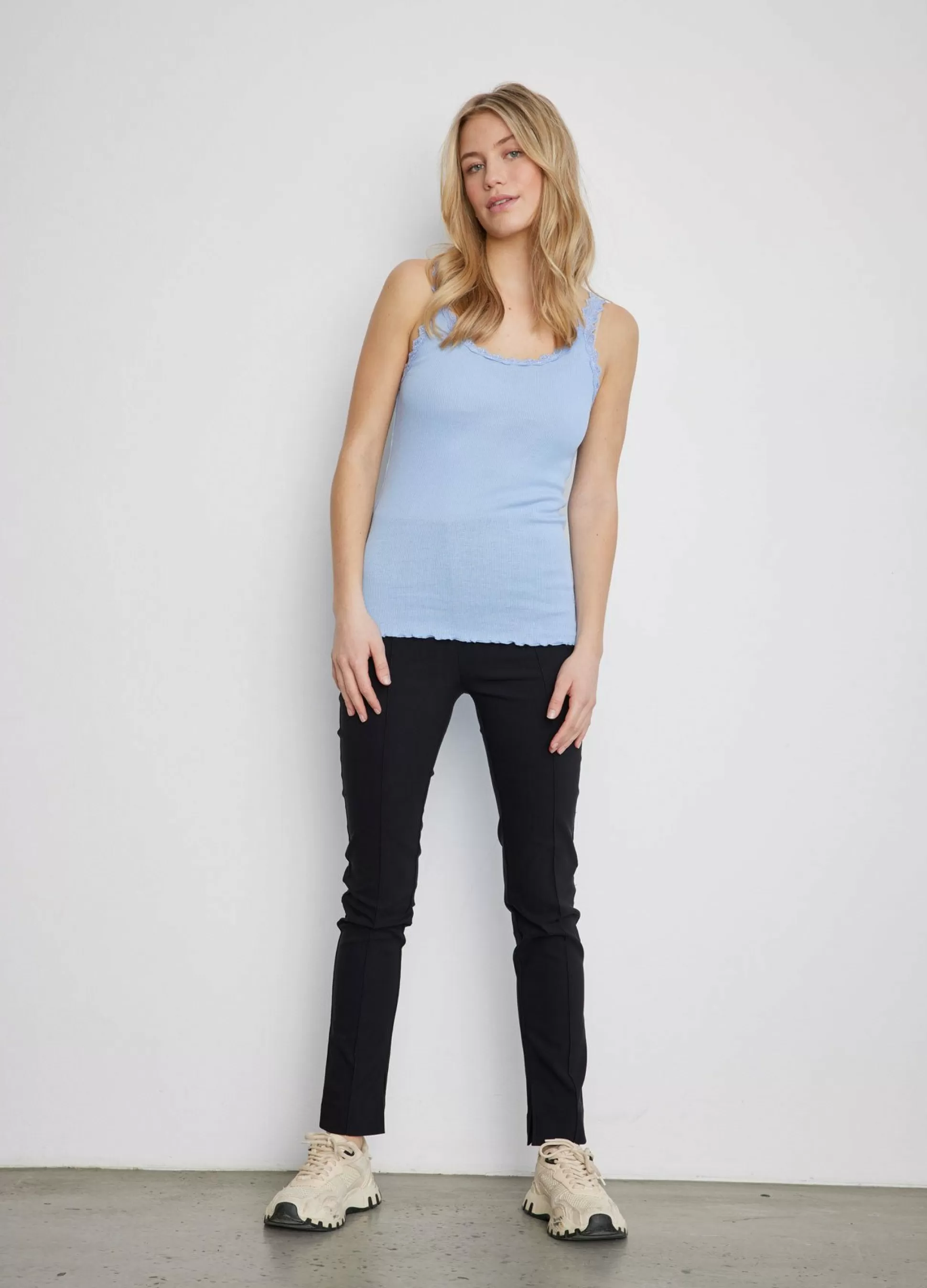 Coster Copenhagen Cc Heart Silk Camisole With Lace Sky Blue Hot