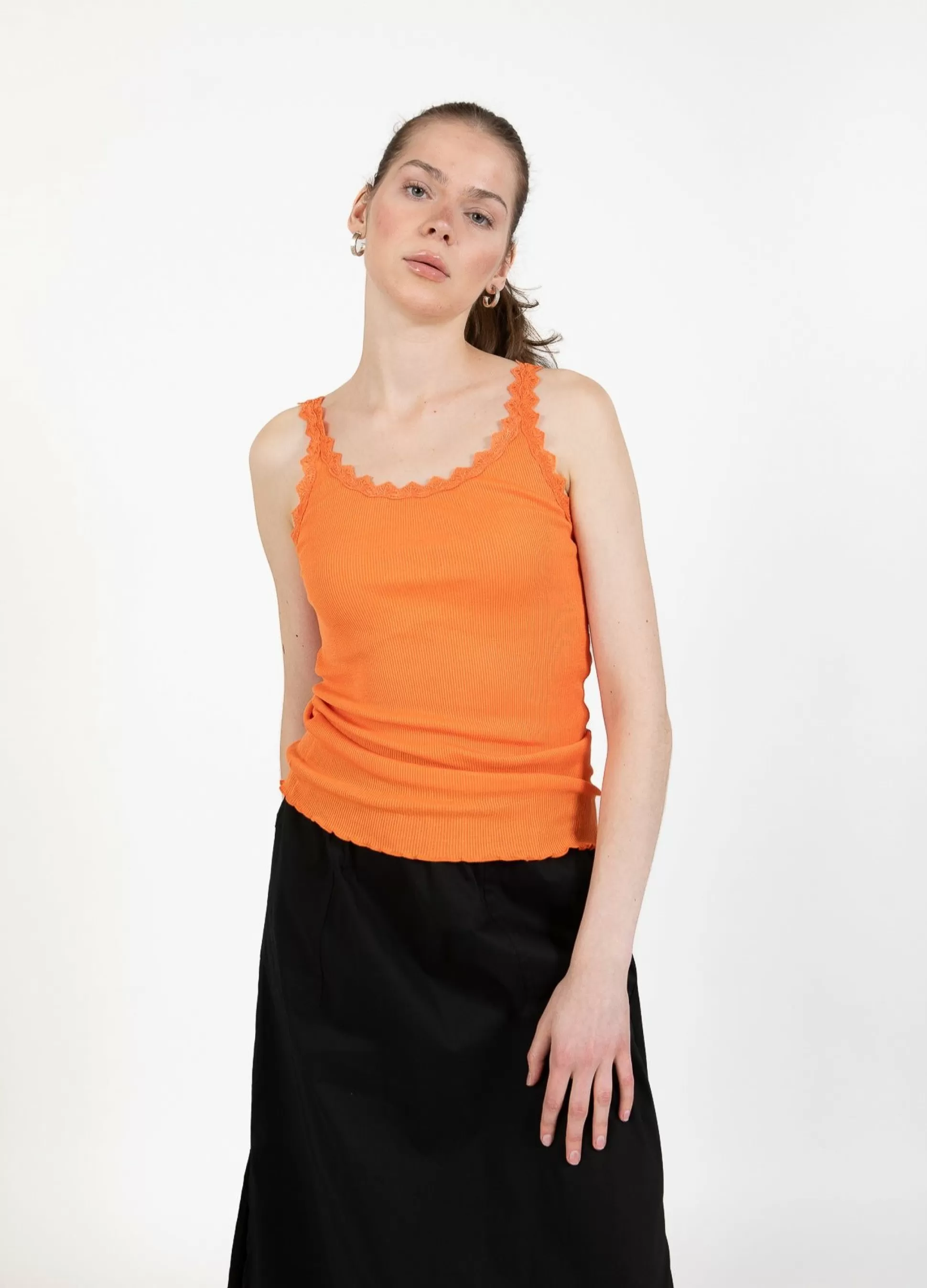 Coster Copenhagen Cc Heart Silk Camisole With Lace Orange -701 Fashion