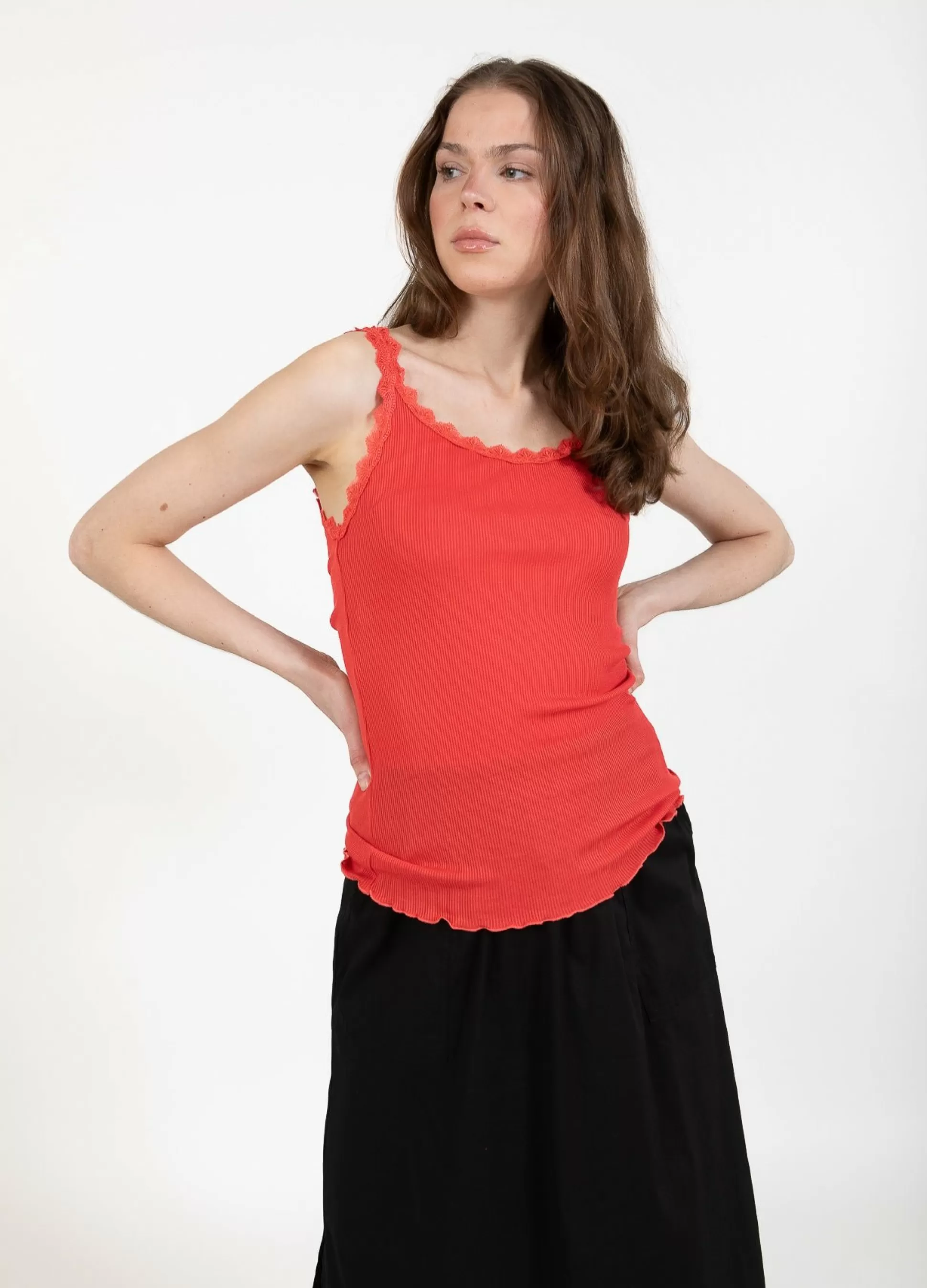 Coster Copenhagen Cc Heart Silk Camisole With Lace Poppy Red Store