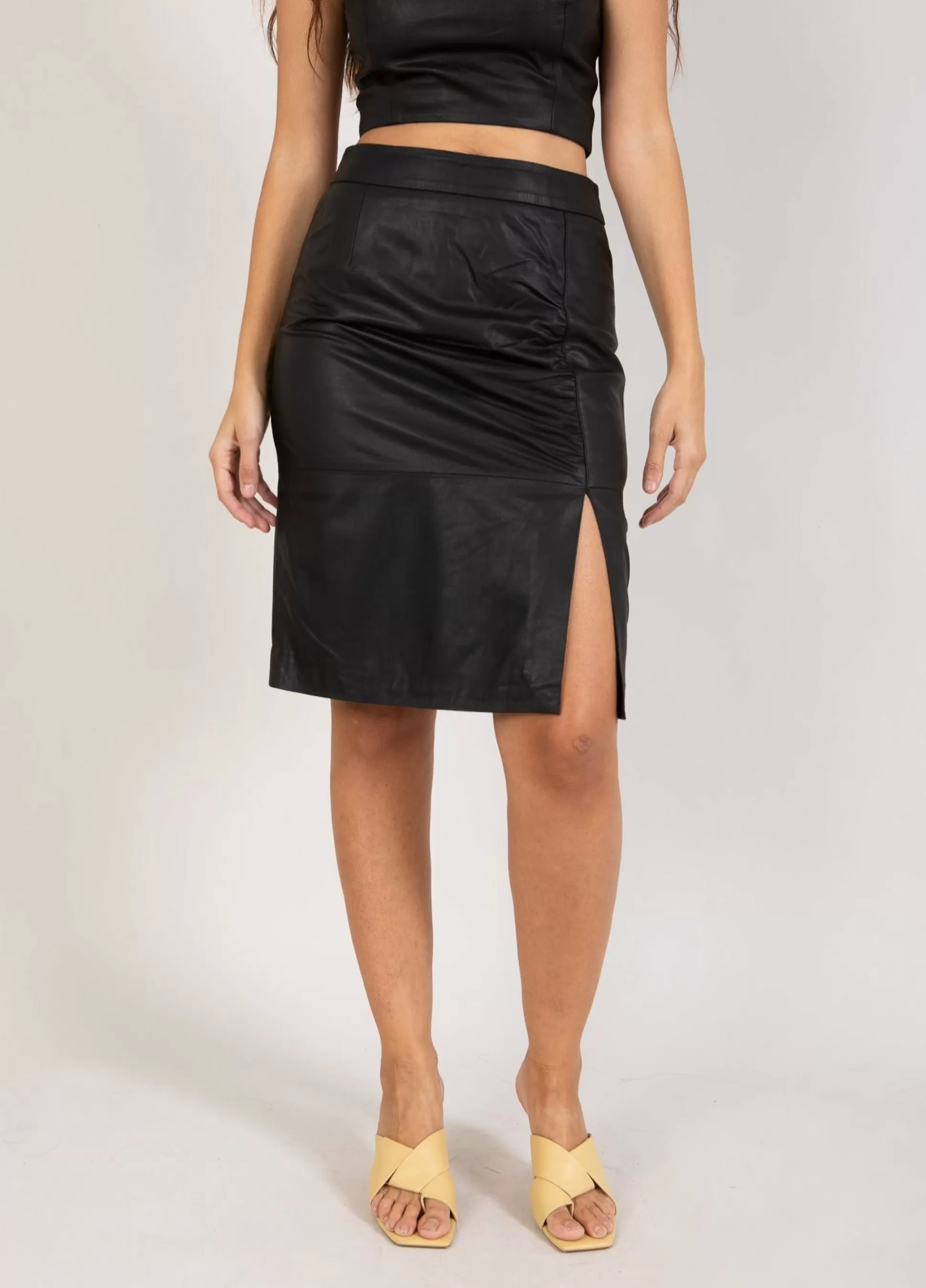 Coster Copenhagen Leather Pencil Skirt Black New