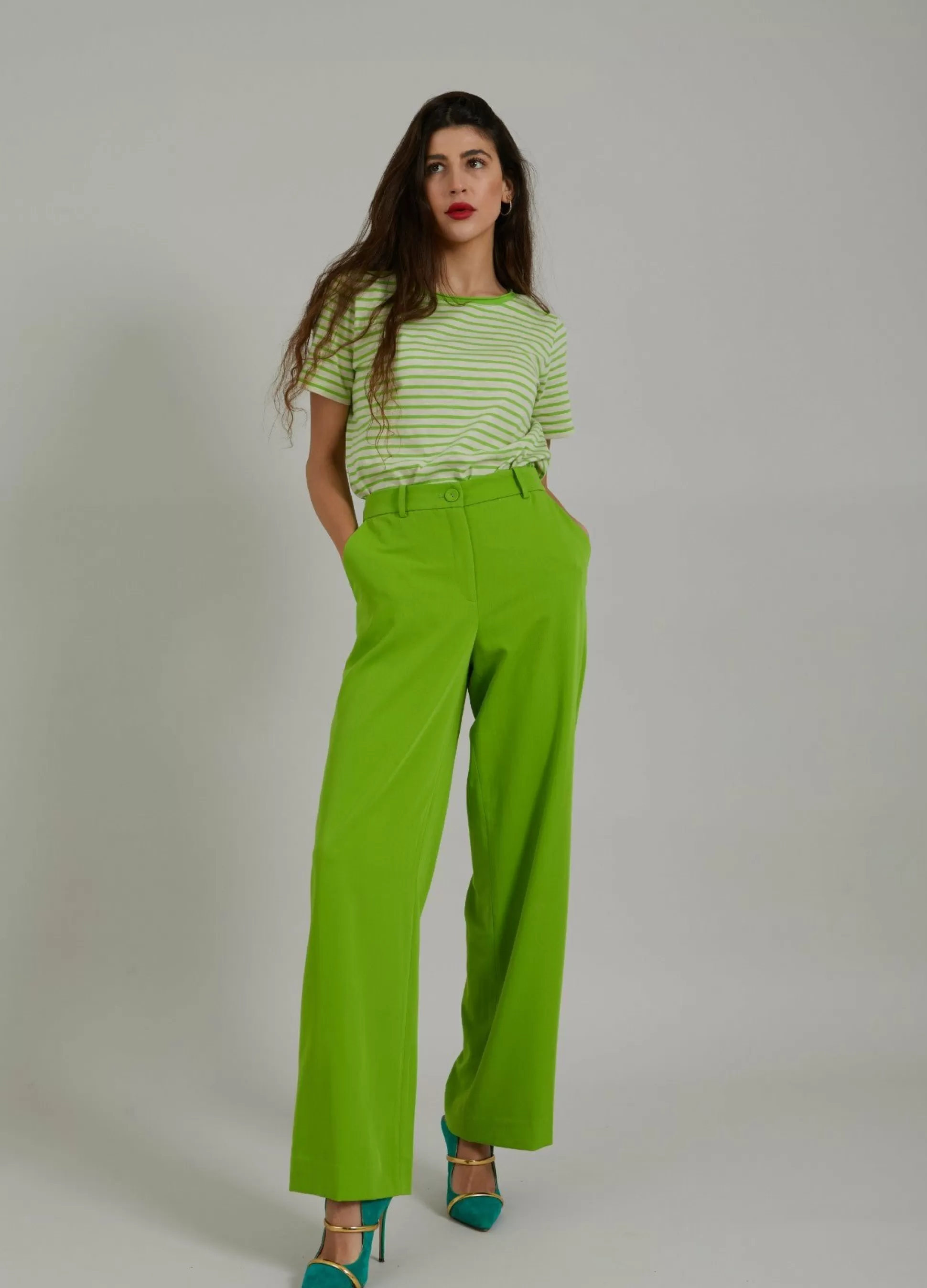 Coster Copenhagen Trousers W. Wide Legs Flashy Green Best Sale