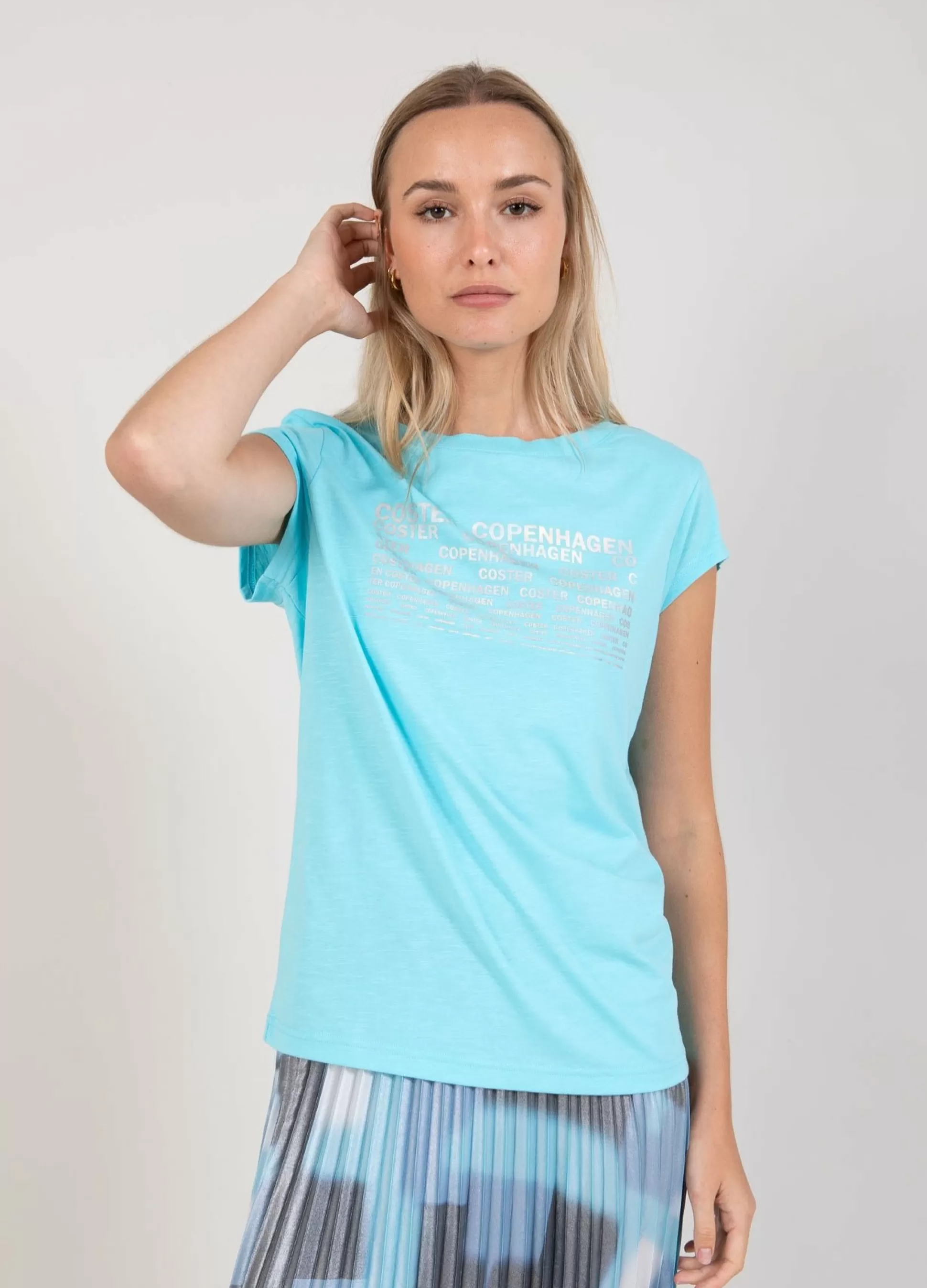 Coster Copenhagen T-Shirt With Coster Print Aqua Blue Best Sale