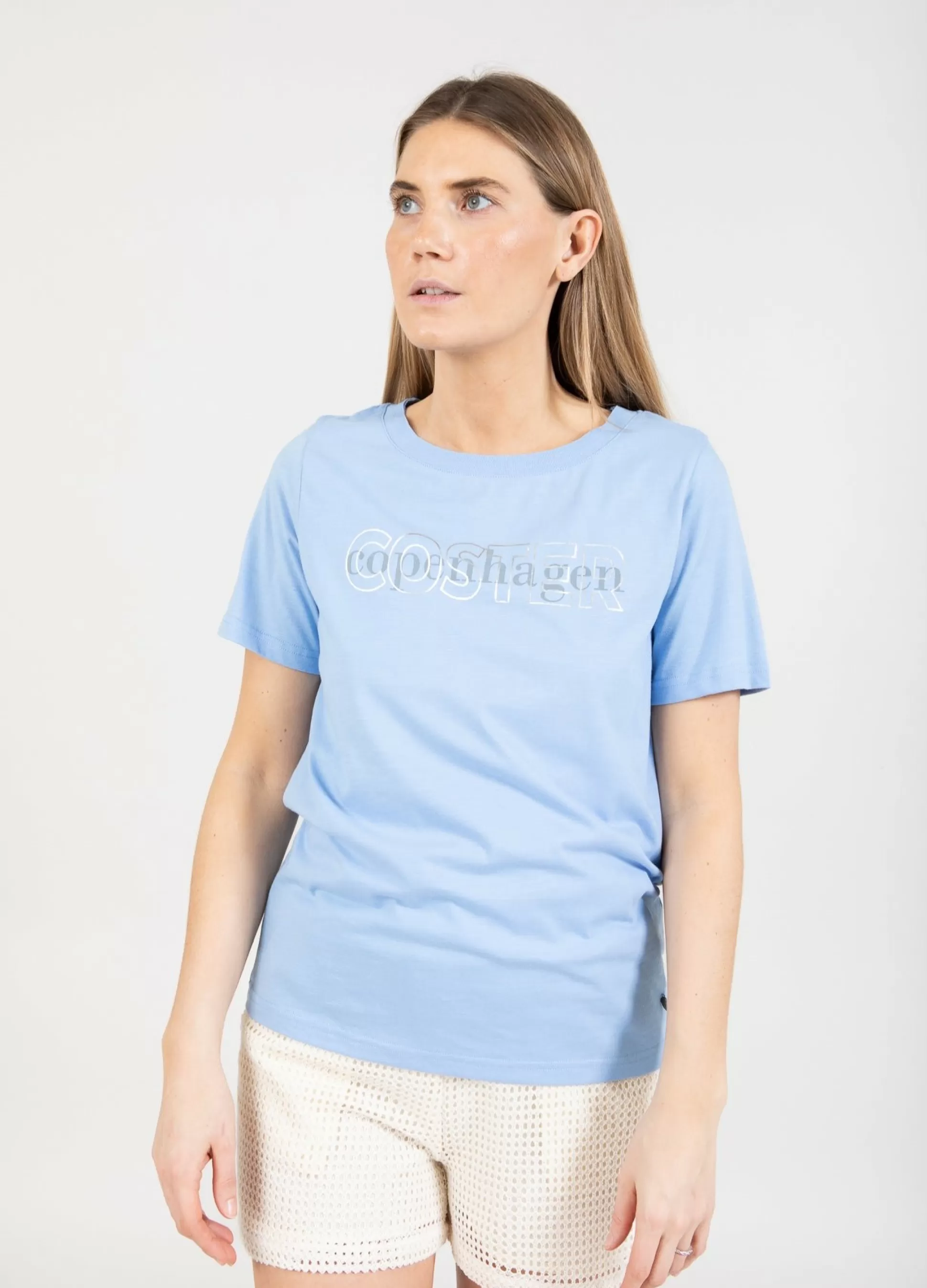 Coster Copenhagen T-Shirt With Logo Bright Sky Blue Discount