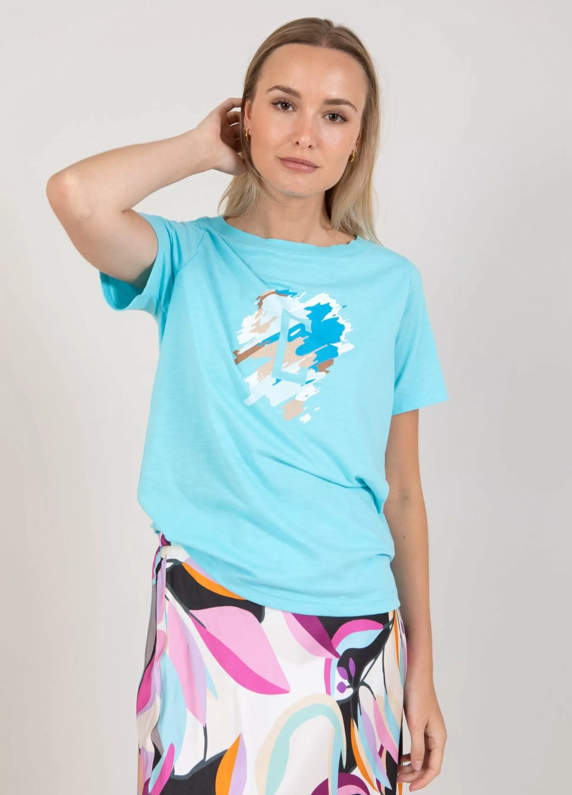 Coster Copenhagen T-Shirt With Paint Mix Aqua Blue Best Sale