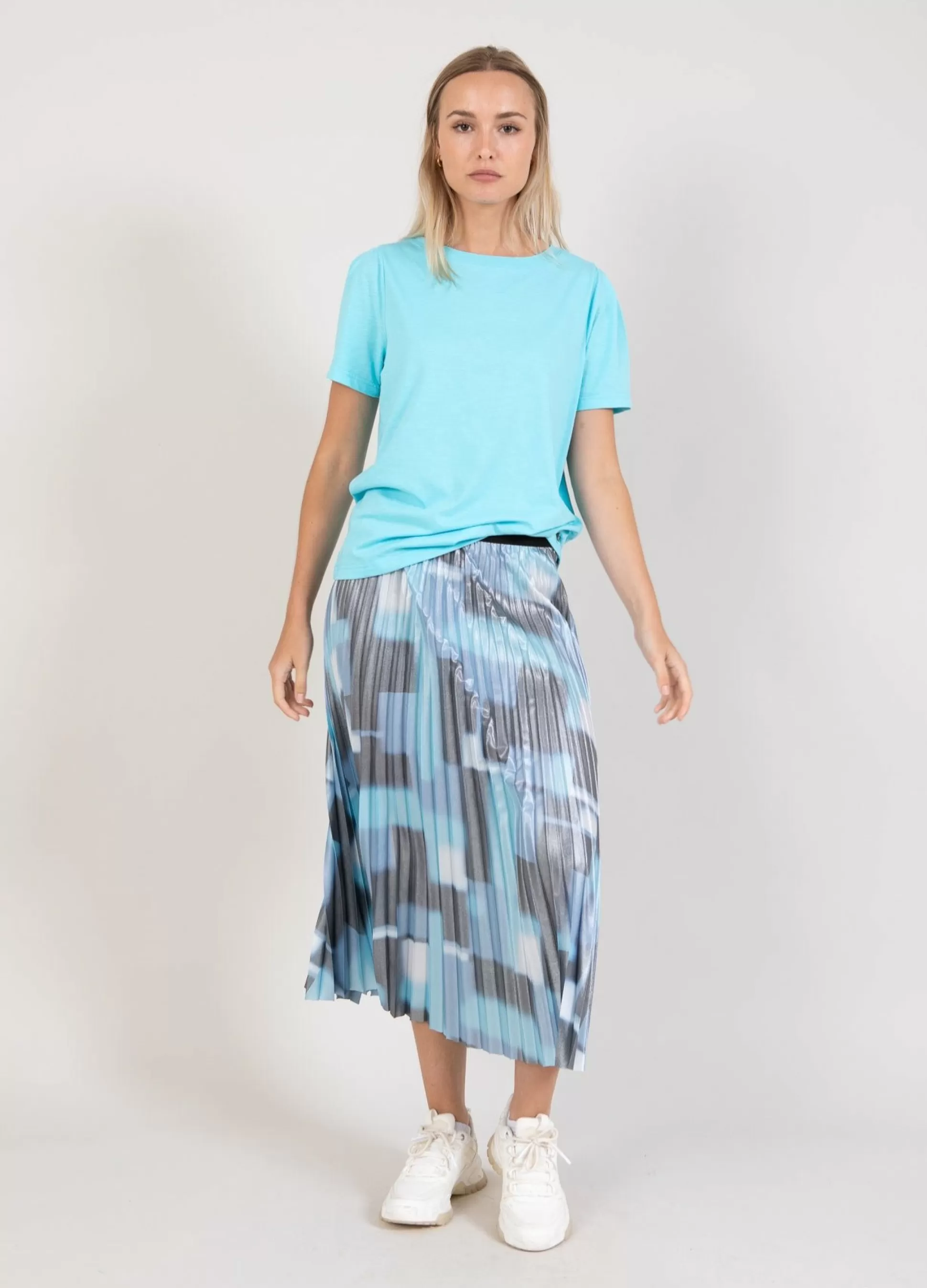 Coster Copenhagen T-Shirt With Pleats Aqua Blue Fashion